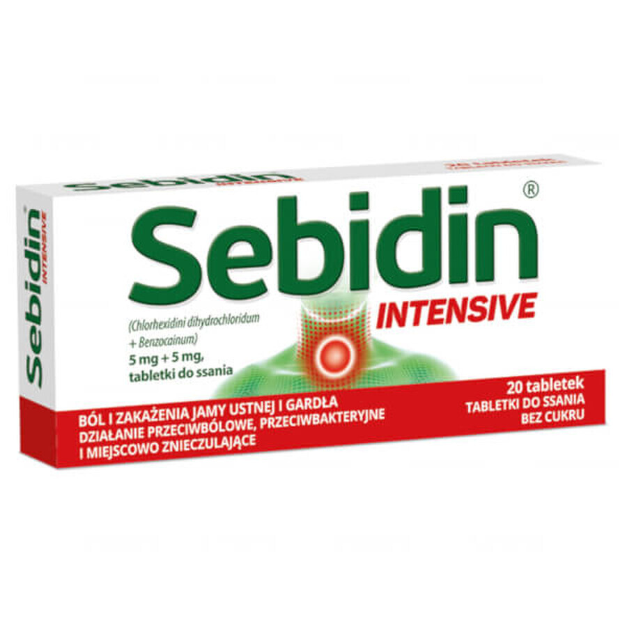 Sebidin Intensive 5 mg + 5 mg, senza zucchero, 20 pastiglie