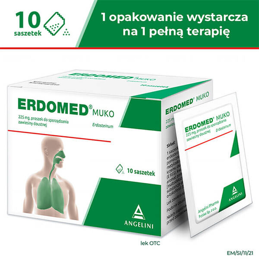 Erdomed Muko 225 mg, powder for oral suspension, 10 sachets