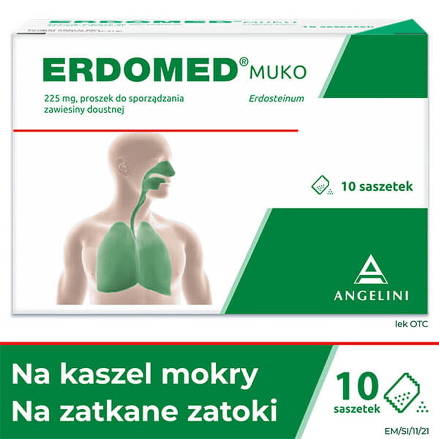 Erdomed Muko 225 mg, powder for oral suspension, 10 sachets