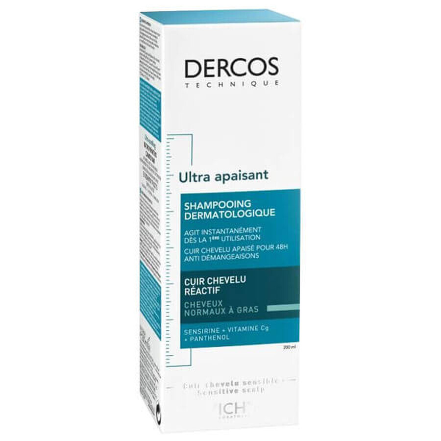 Vichy Dercos Ultra Soothing, șampon ultra calmant, păr normal și gras, 200 ml