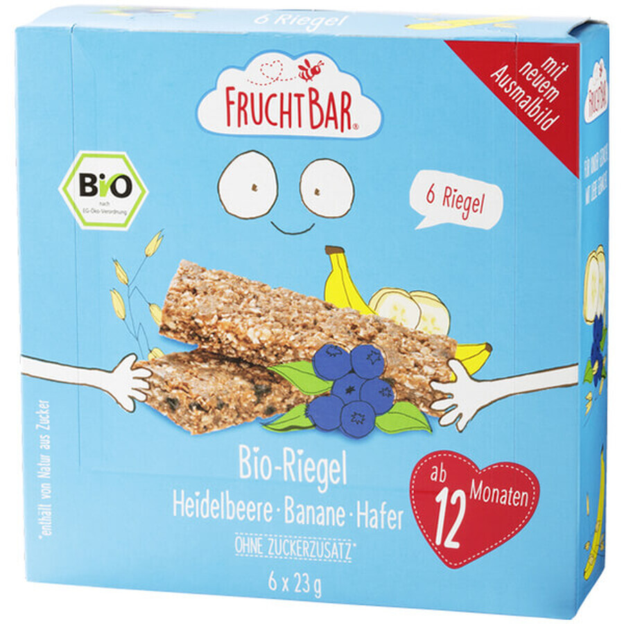 Fruchtbar Bio mueslireep, bosbes, banaan, haver, na 12 maanden, 6 x 23 g