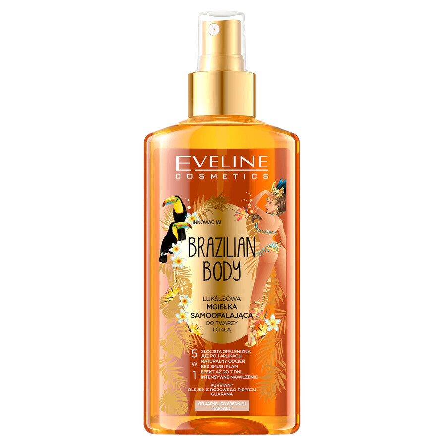 Eveline Cosmetics Brazilian Body, ceață autobronzantă de lux pentru față și corp 5în1, ten deschis și mediu, 150 ml