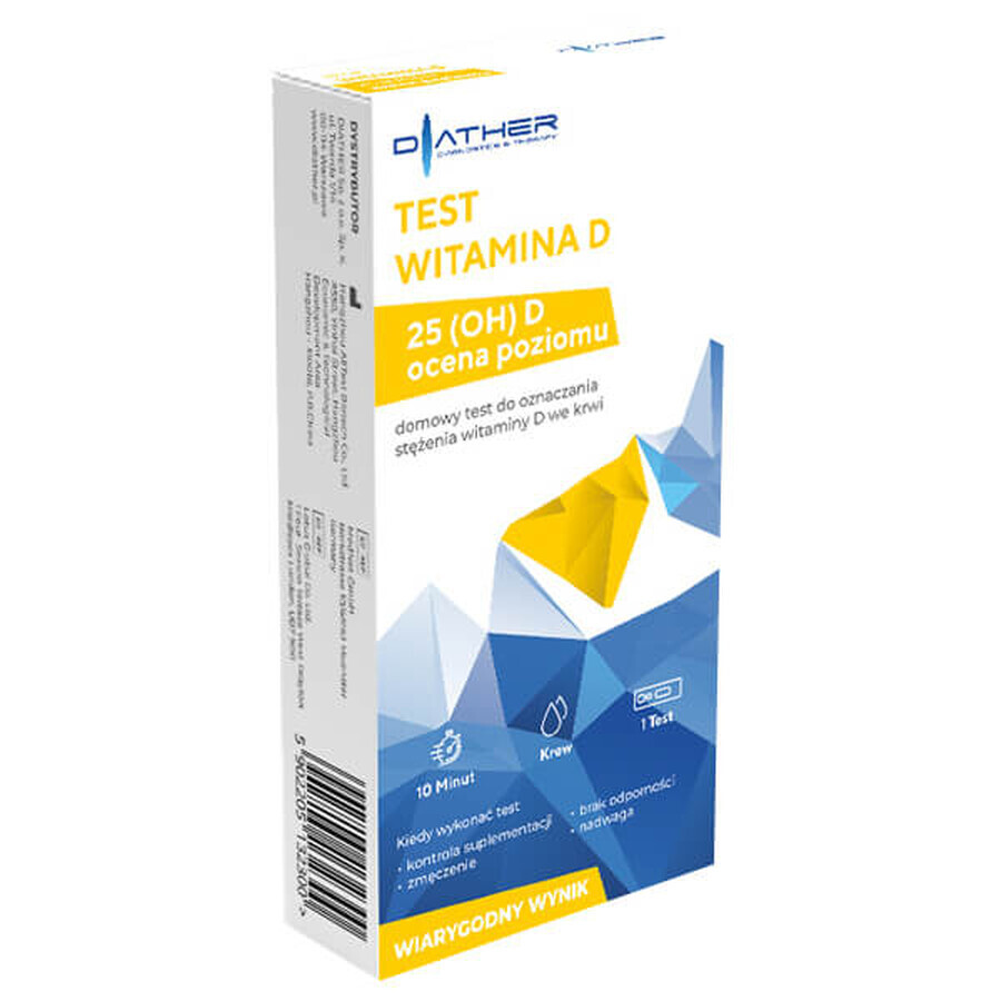 Diather Test de vitamina D, prueba casera para determinar la concentración de vitamina D en la sangre, 1 pieza