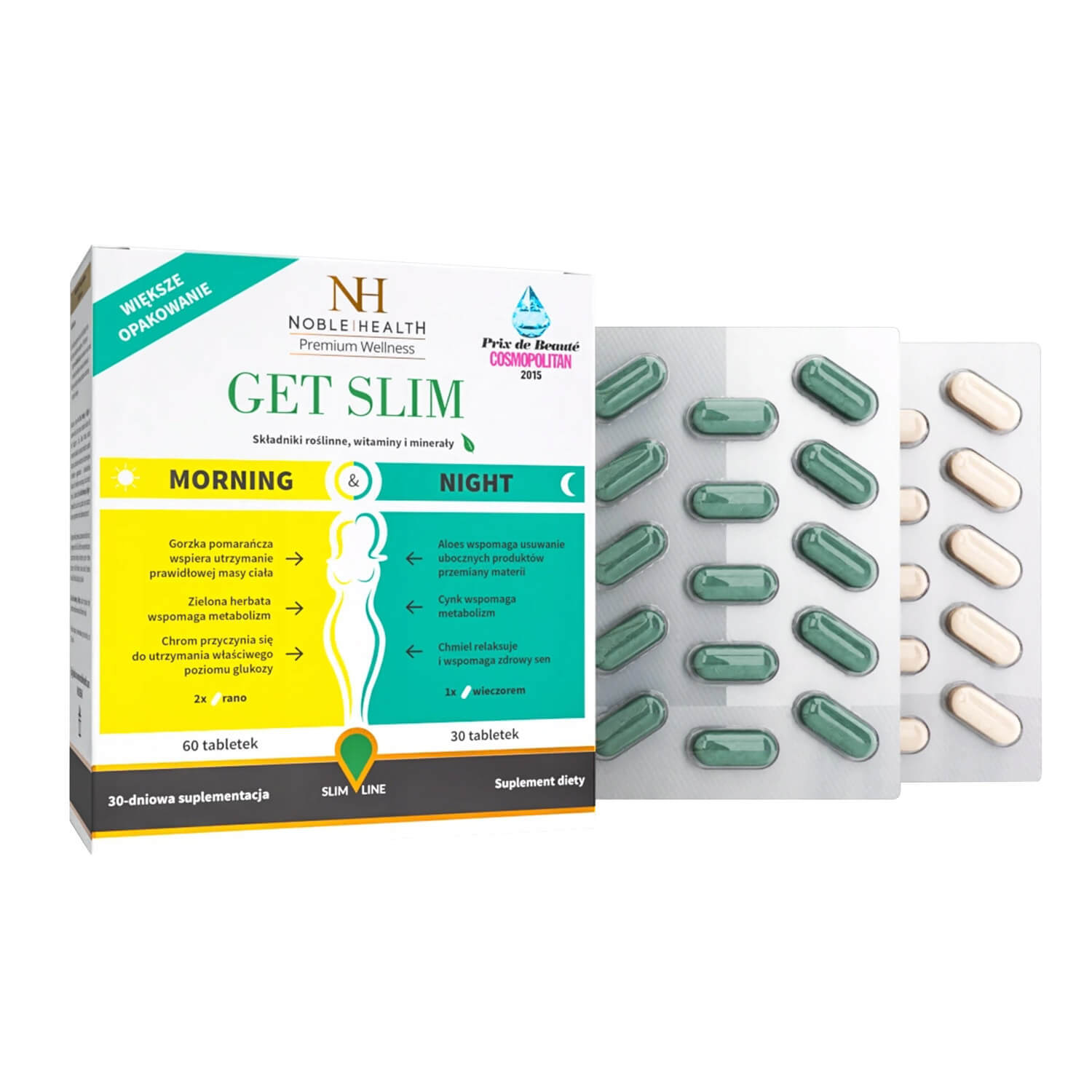 Noble Health Get Slim Dimineață, 60 comprimate + Noapte, 30 comprimate