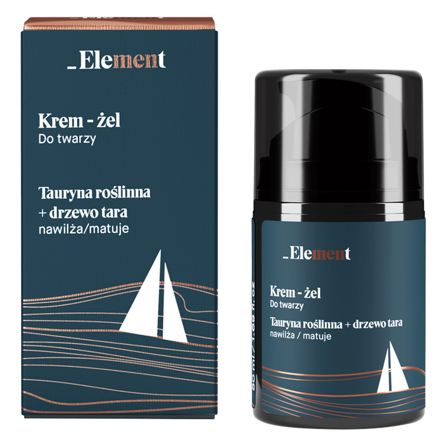 Element Men, gel-cremă de față hidratant și matifiant, taurină vegetală + arbore de tara, 50 ml