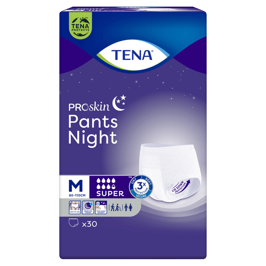 Tena Pants ProSkin Night, bragas absorbentes, talla M, 80-110 cm, Super, 30 unidades