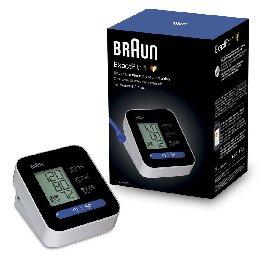 Braun ExactFit 1 BUA5000, misuratore automatico della pressione arteriosa del braccio superiore con bracciale da 22-42 cm, bianco e nero