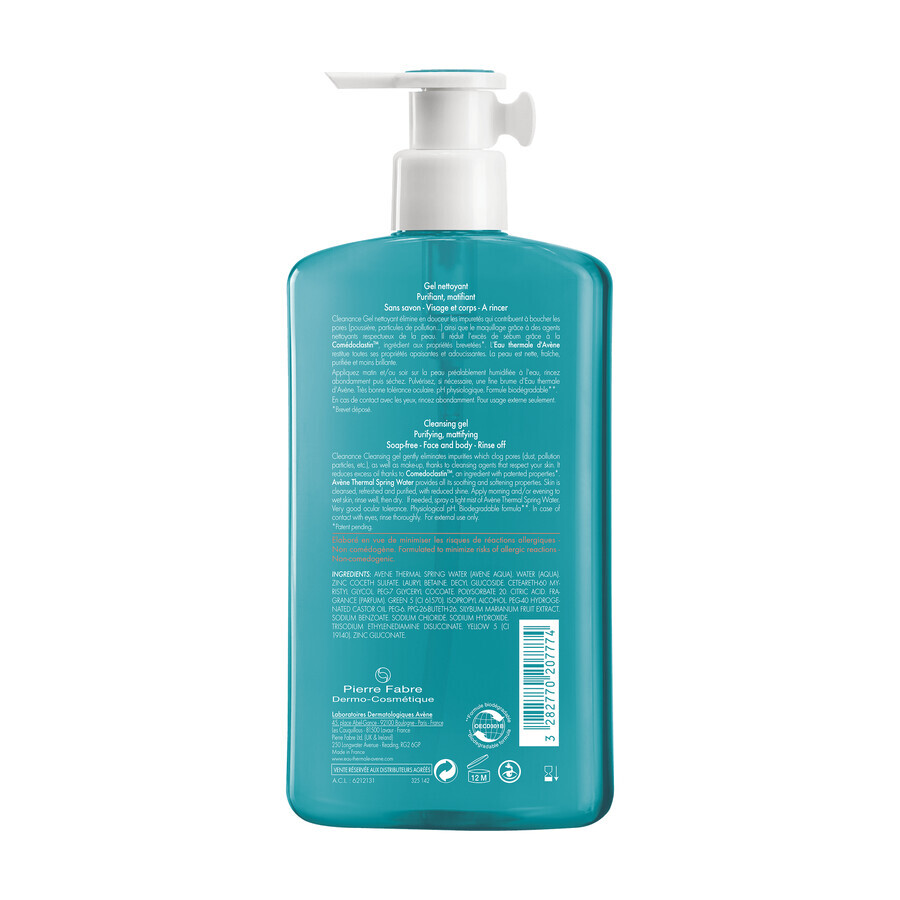 Avene Cleanance, gel de curățare pentru față și corp, ten gras predispus la imperfecțiuni, 400 ml