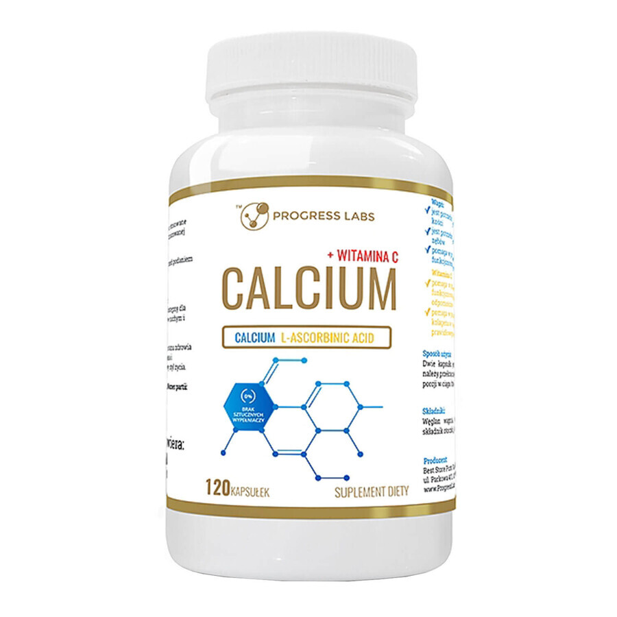 Progress Labs Calcio 800 mg + Vitamina C 200 mg, 120 capsule