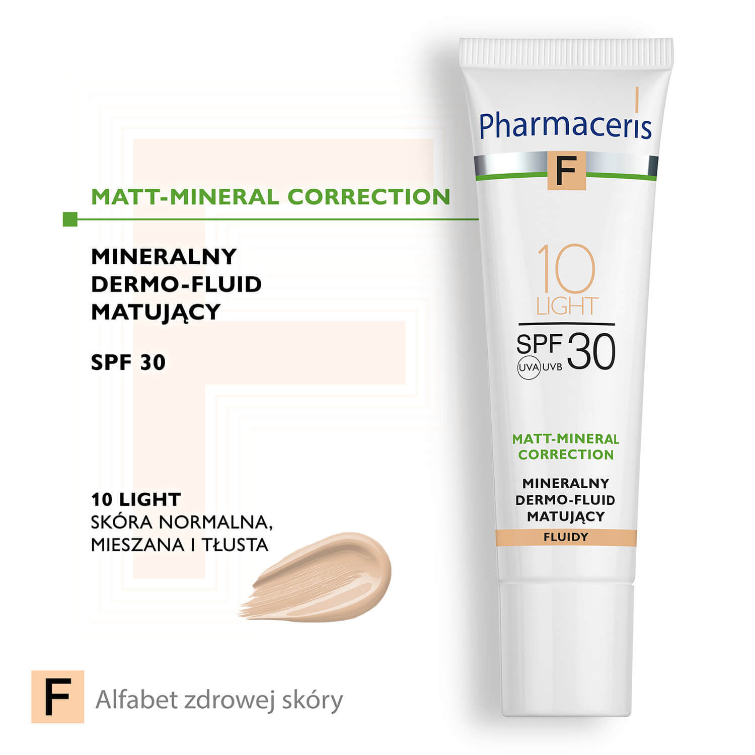 Pharmaceris F Matt-Mineral-Correction, dermo-fluid mineral matifiant, 10 Light, SPF 30, 30 ml