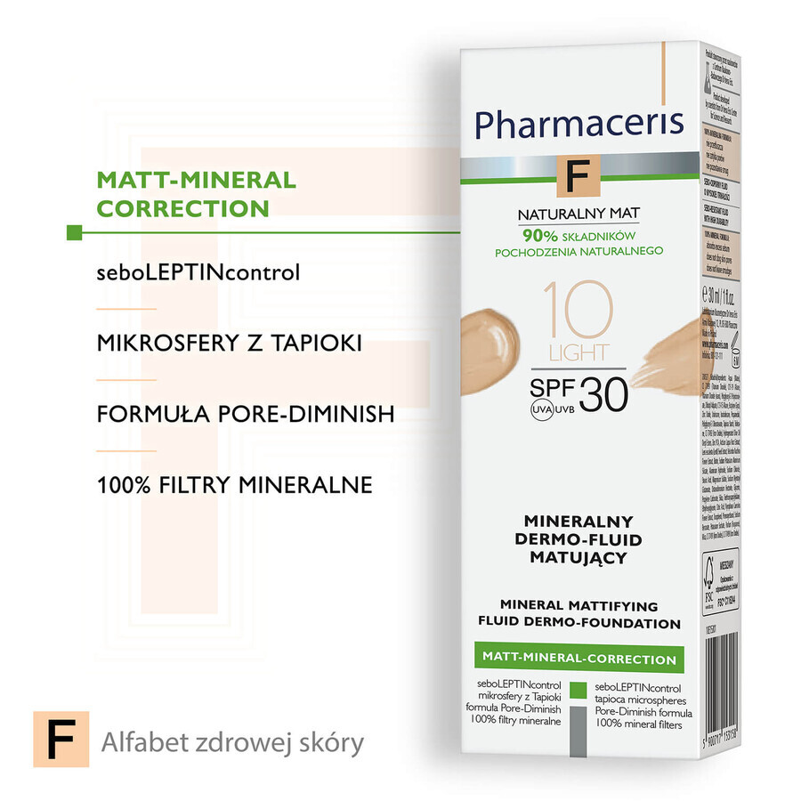 Pharmaceris F Matt-Mineral-Correction, dermo-fluide minéral matifiant, 10 Light, SPF 30, 30 ml