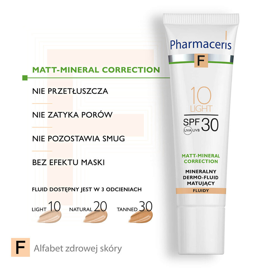 Pharmaceris F Matt-Mineral-Correction, dermo-fluide minéral matifiant, 10 Light, SPF 30, 30 ml