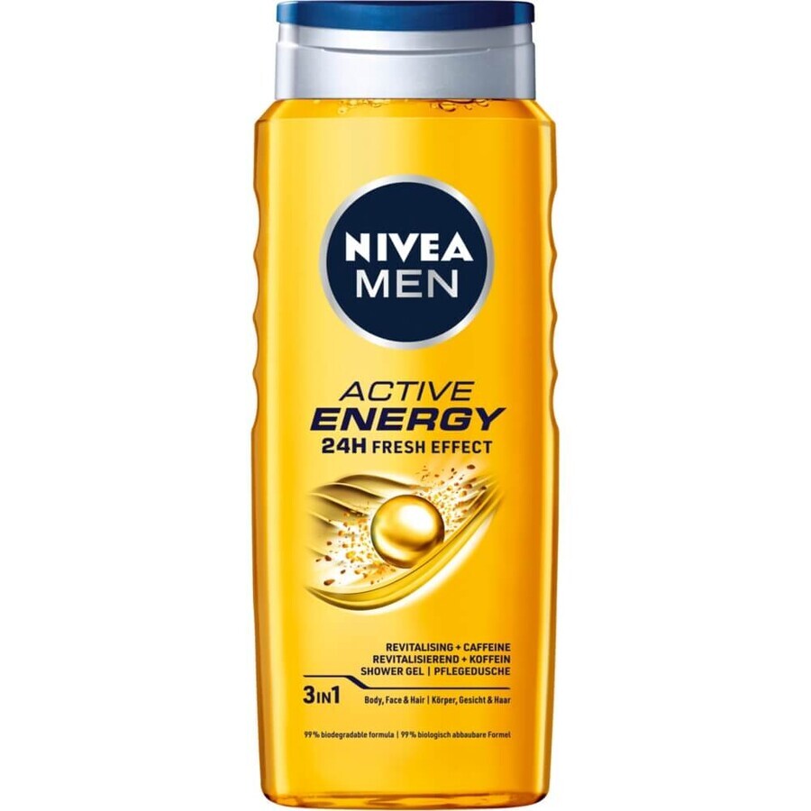 Nivea Men Active Energy, gel de ducha 3 en 1 para rostro, cuerpo y cabello, 500 ml