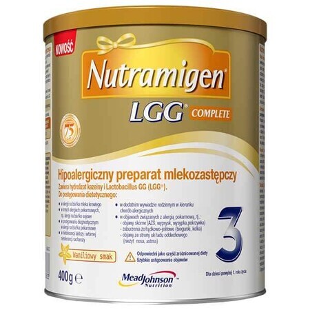 Nutramigen 3 LGG Complete, înlocuitor de lapte hipoalergenic, peste 1 an, aromă de vanilie, 400 g