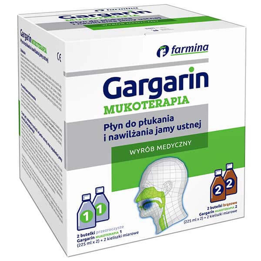 Gargarin Mucotherapie, mondspoelmiddel en vochtinbrengende crème voor de mond, 4 x 225 ml