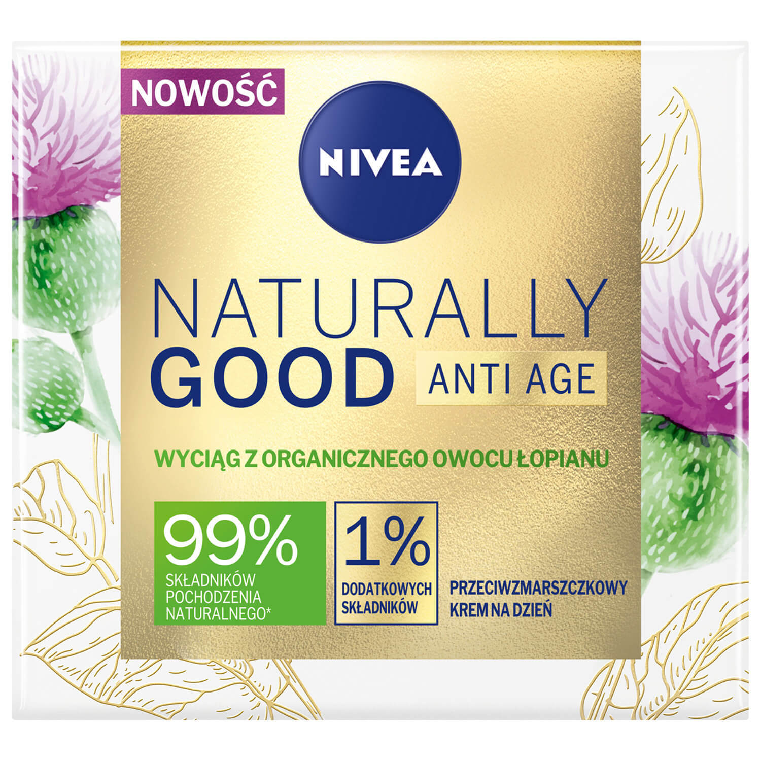 Nivea Naturally Good, cremă de zi antirid cu extract organic de fructe de brusture, 50 ml