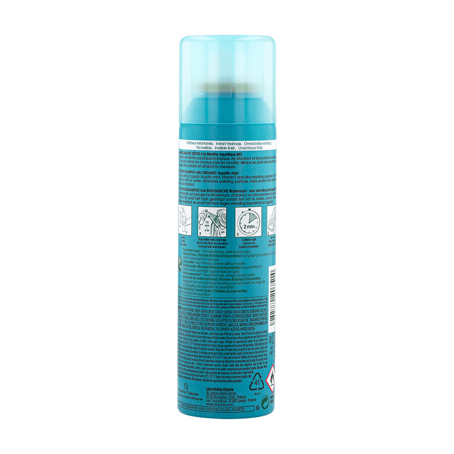 Klorane, ontgiftende droogshampoo met organische aquatische munt, 150 ml