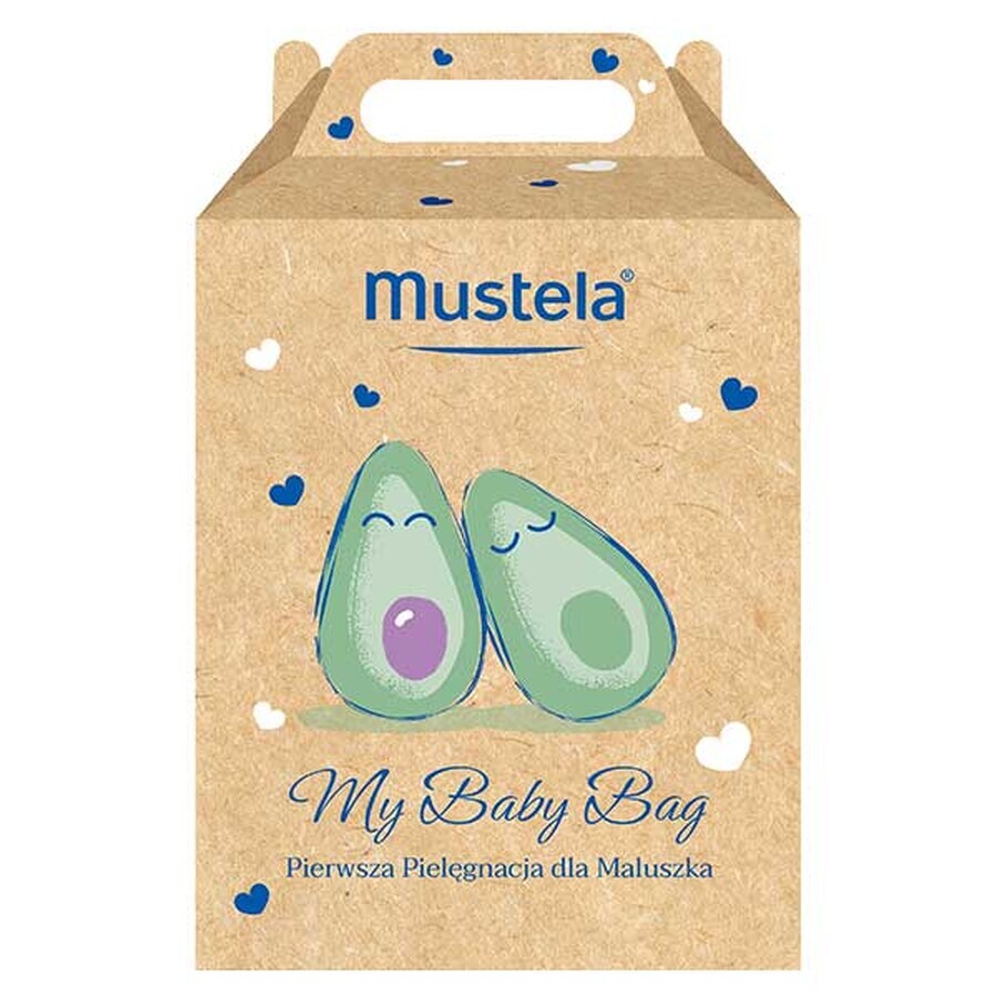 Mustela Bebe Enfant My Baby Bag set, gel lavant, 200 ml + crème visage, 40 ml + crème à langer, 50 ml + lingettes humides, 25 pièces