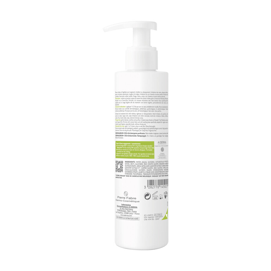 A-Derma Dermalibour+ Cica, Reinigungsgel für gereizte Haut, 200 ml