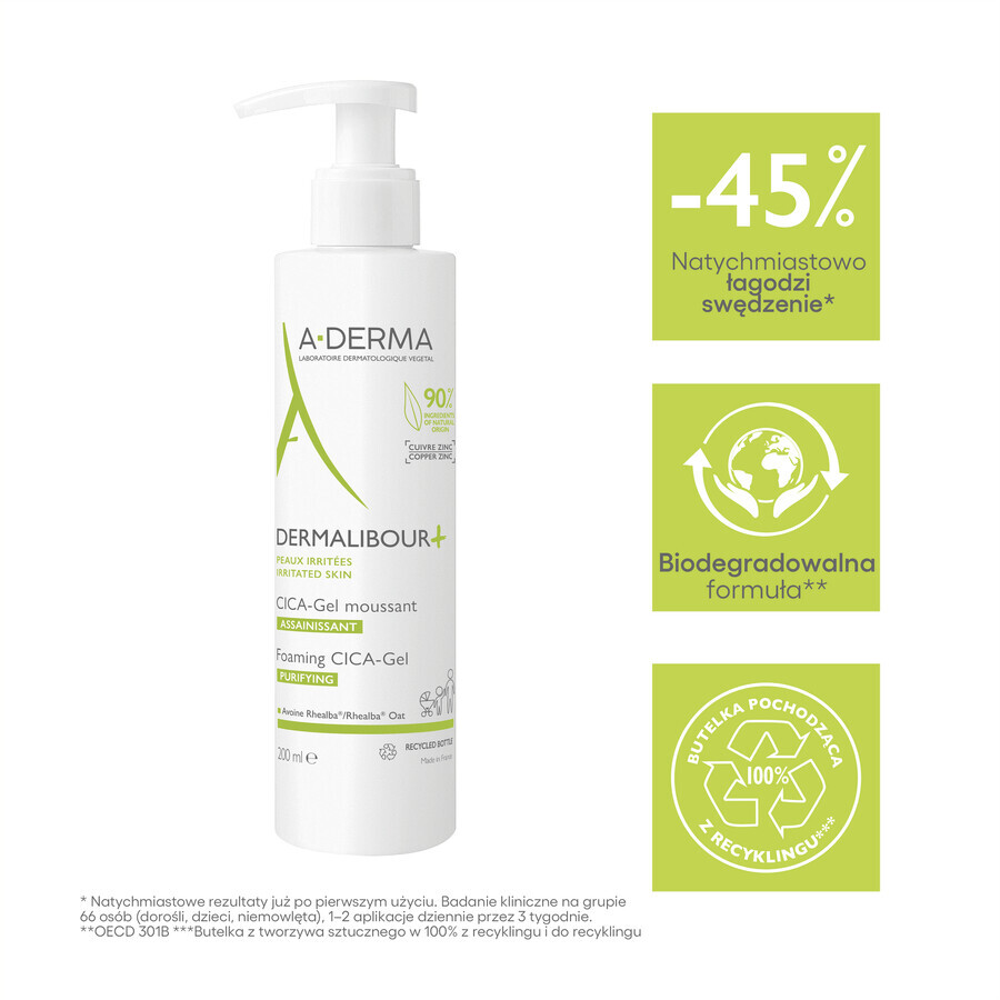 A-Derma Dermalibour+ Cica, Reinigungsgel für gereizte Haut, 200 ml