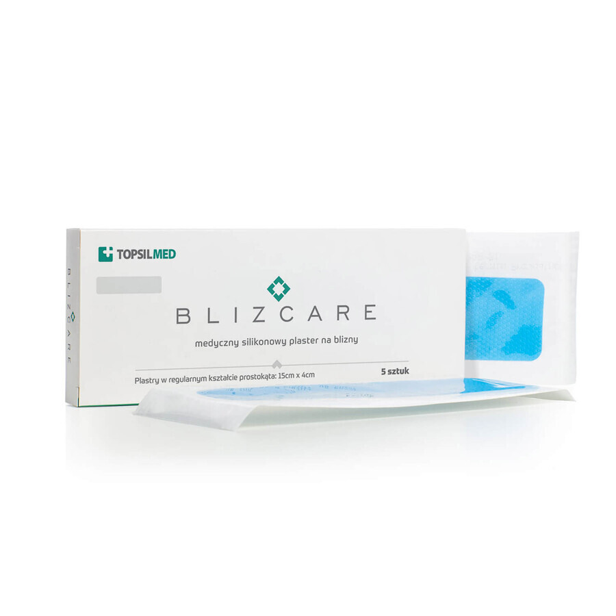 Blizcare Regular, cerotti medici in silicone per cicatrici, 15 x 4 cm, 5 pezzi