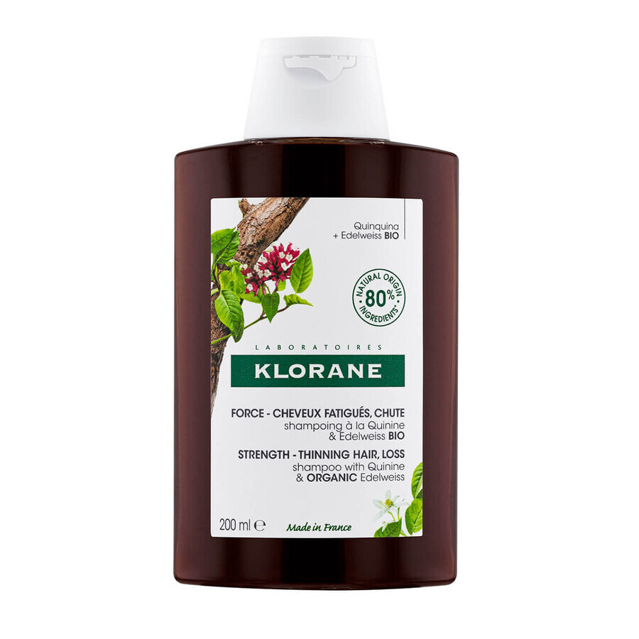 Klorane, șampon cu chinină și edelweiss organic pentru căderea părului și lipsa de vitalitate, 200 ml