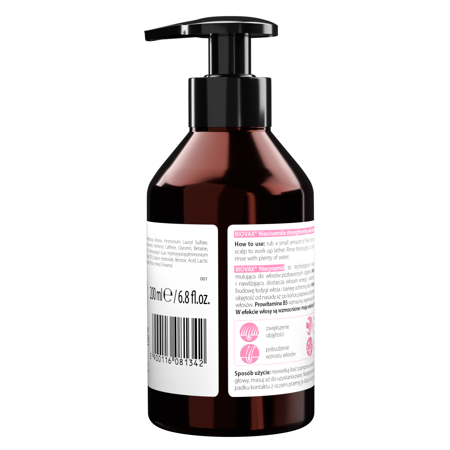 Biovax Niacinamide, Șampon stimulant de întărire, regenerare și reînnoire a volumului, 200 ml