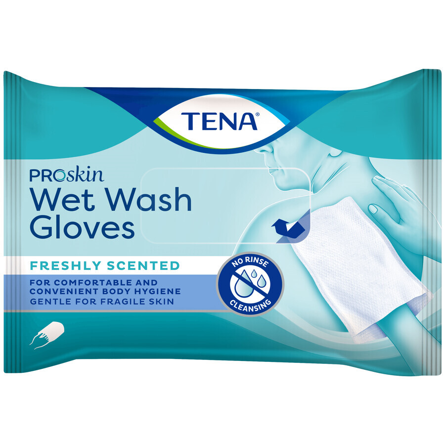 Tena ProSkin Wet Wash Handschoenen, bevochtigd maandverband, 8 stuks