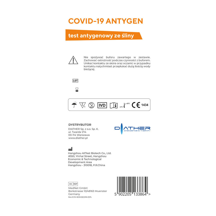 Diather Covid-19 Antigen, test antigen salivar pentru virusul SARS-CoV-2, 1 buc