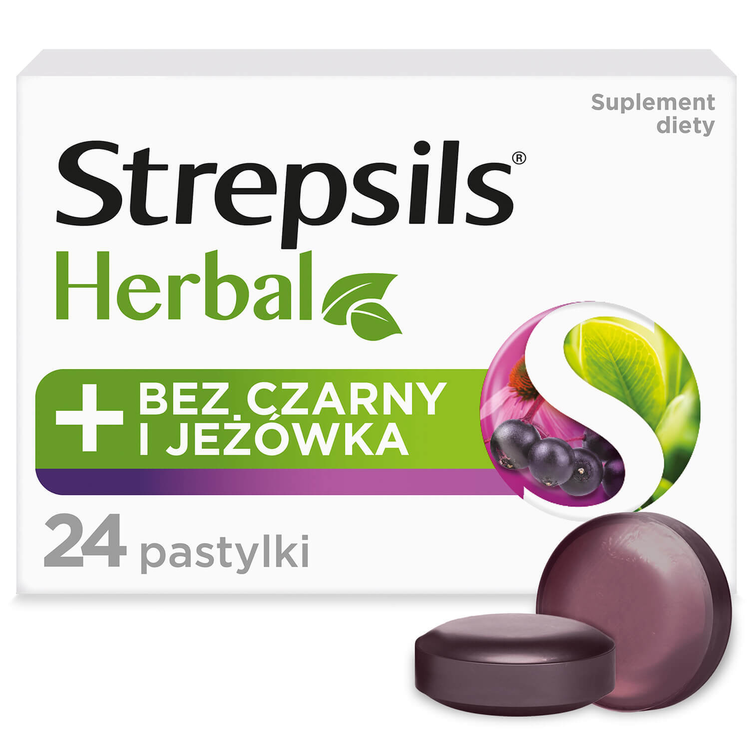 Strepsils Herbal, aromă de soc și echinacea, fără zahăr, 24 pastile