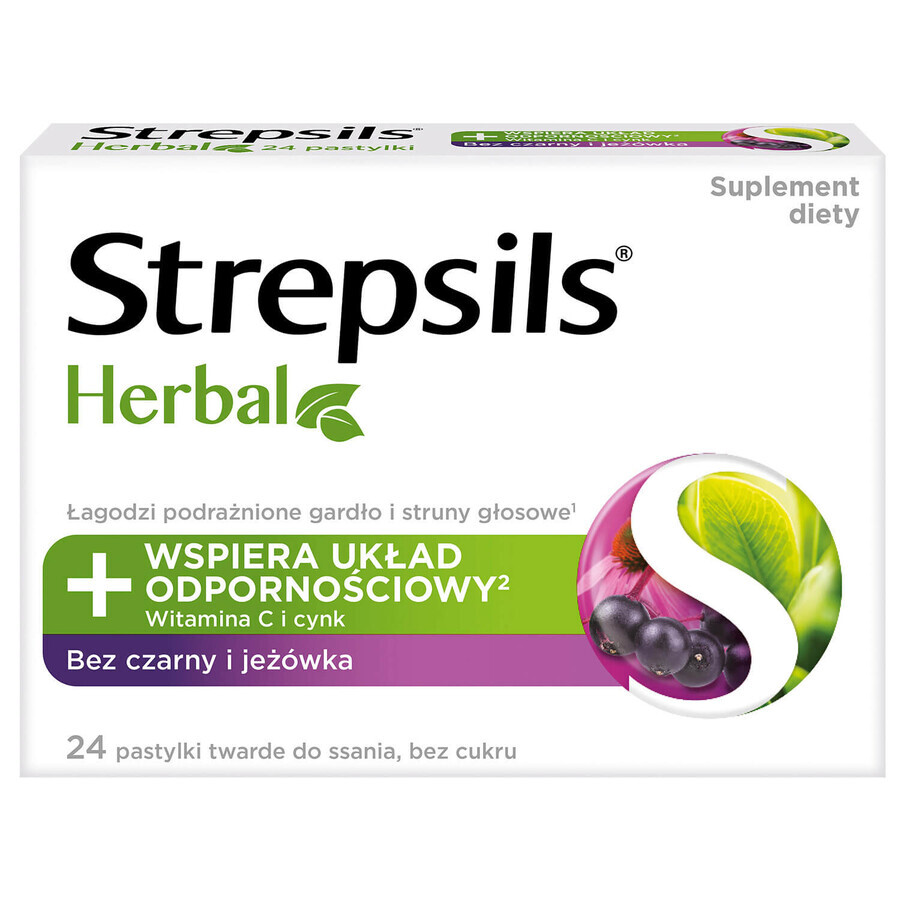 Strepsils Herbal, aromă de soc și echinacea, fără zahăr, 24 pastile