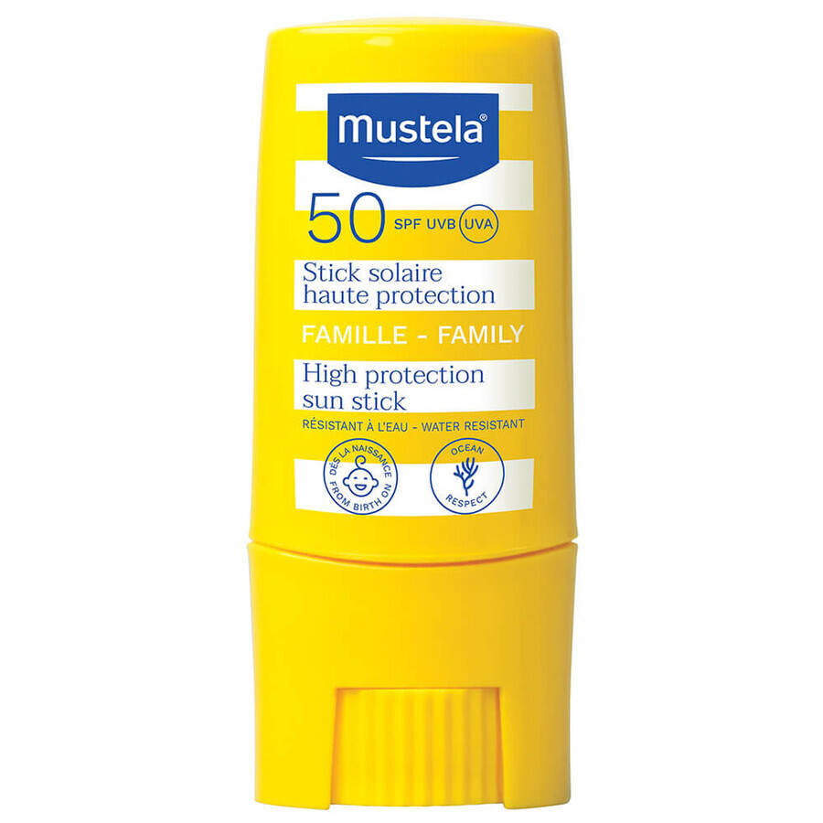 Mustela Sun Family, stick de protecție solară pentru anumite părți ale feței și corpului, de la naștere, SPF 50, 9 ml