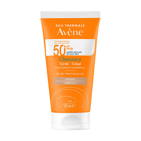 Avene Cleanance Sun, cremă de față protectoare, colorată, ten gras și ten predispus la imperfecțiuni, SPF 50+, 50 ml