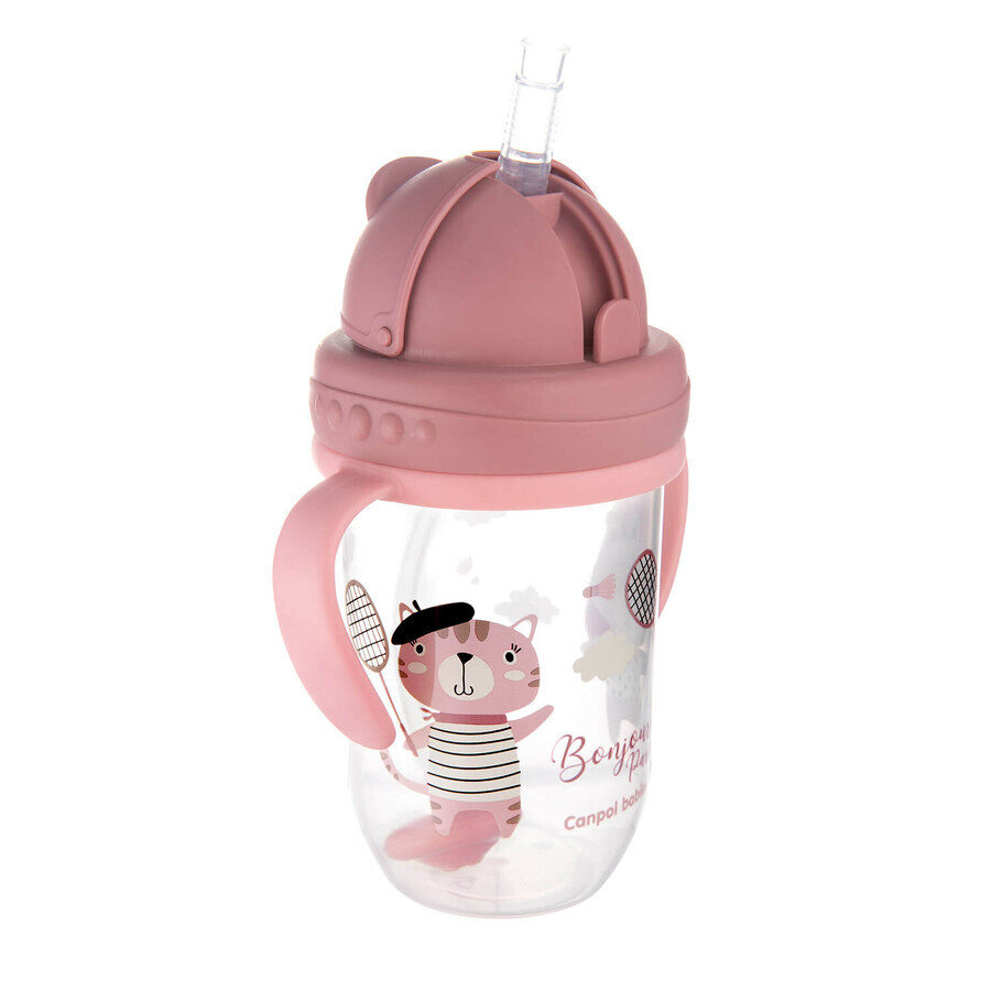 Canpol Babies, gobelet avec tube et poids, Bonjur Paris, rose, 56/607, à partir de 6 mois, 270 ml