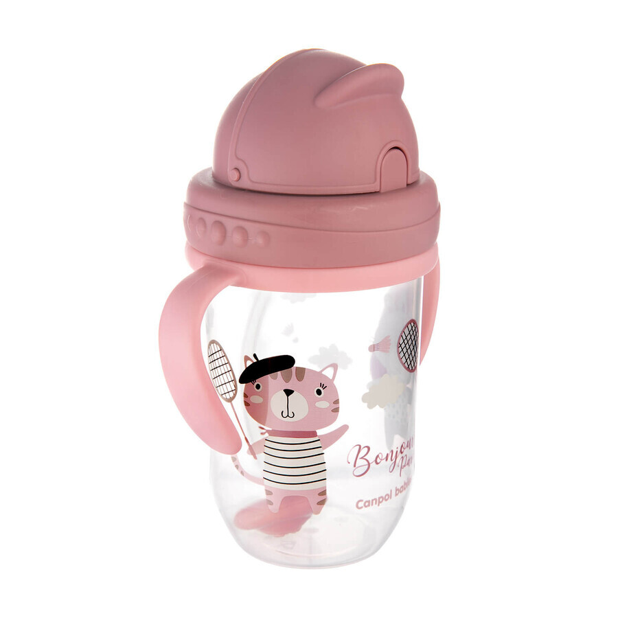 Canpol Babies, gobelet avec tube et poids, Bonjur Paris, rose, 56/607, à partir de 6 mois, 270 ml