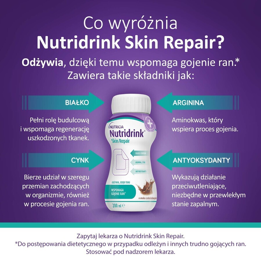 Nutridrink Skin Repair, aromă de ciocolată, 4 x 200 ml