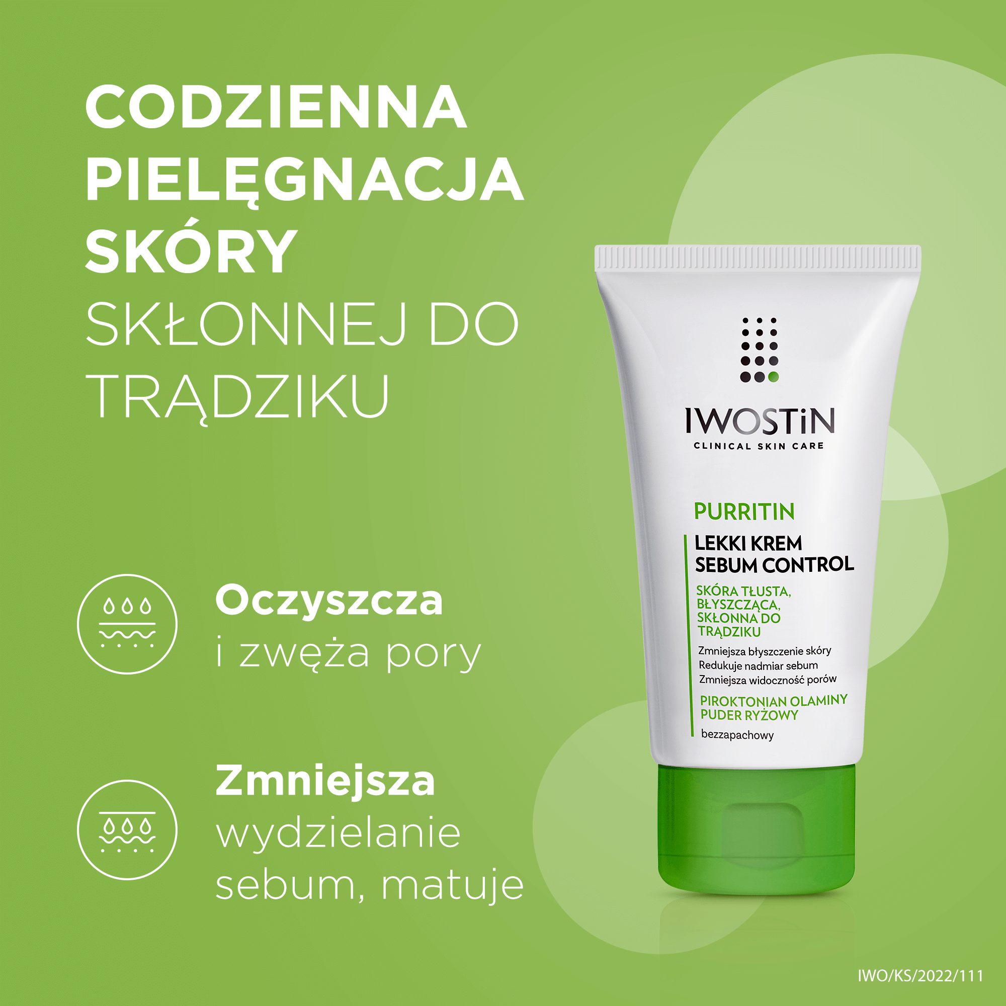 Iwostin Purritin, Sebum Control cremă ușoară, ten gras, lucios, cu tendință acneică, 60 ml