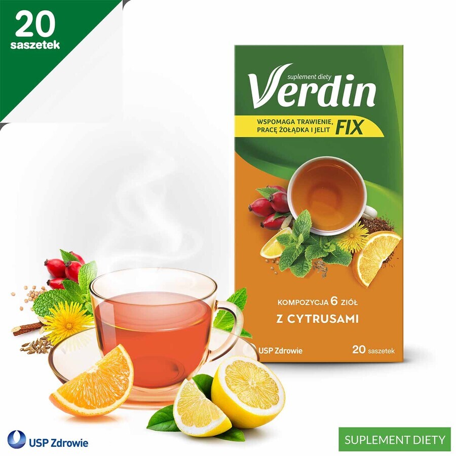 Verdin Fix cu citrice, 20 pliculețe