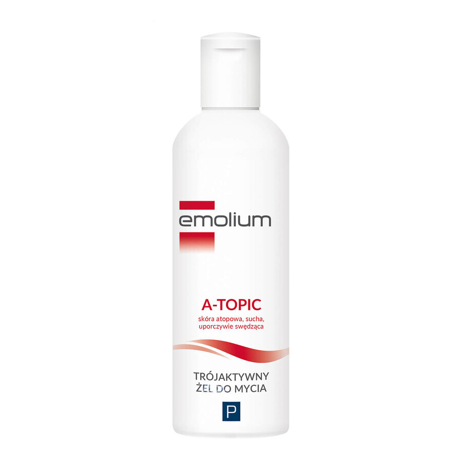 Emolium A-Topic, gel de spălare corporală triactiv pentru piele atopică, uscată și cu mâncărimi persistente, de la 1 lună, 200 ml