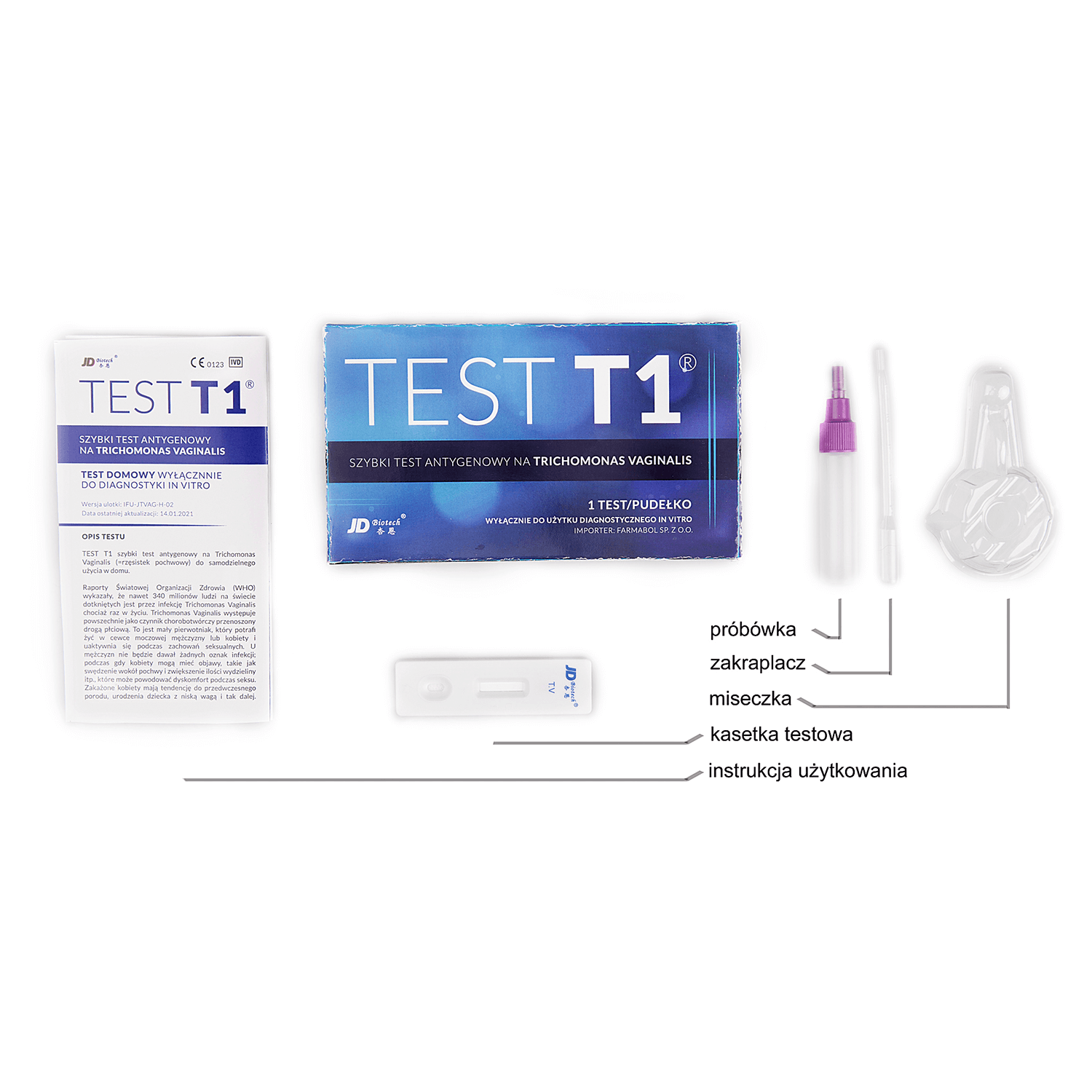 JD Biotech Test T1, test antigen rapid pentru Trichomonas vaginalis, 1 buc