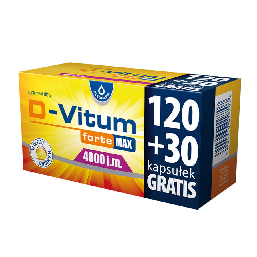 D-Vitum Forte Max 4000 UI, 120 capsule + 30 capsule gratuite AMBALAJ CONTAMINAT