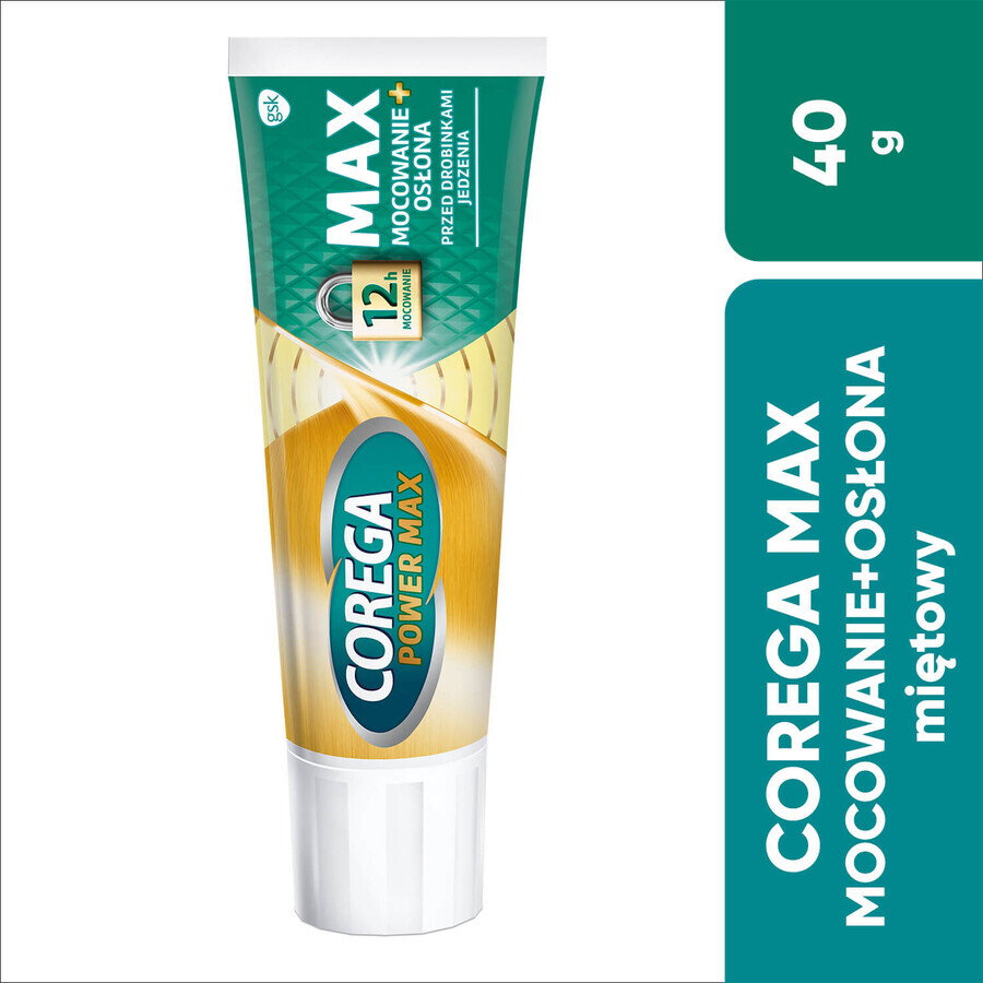 Corega Power Max Fixing + Cover, crema fijadora para dentaduras postizas, menta, 40 g