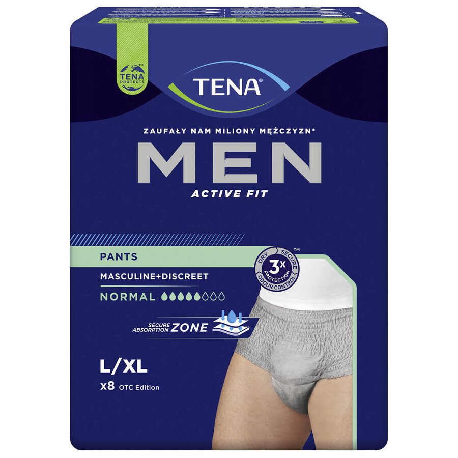 Tena Men Active Fit Pants, Absorbent Underpants for Men, Size L/XL, 95-130cm, Normal, 8 Pieces