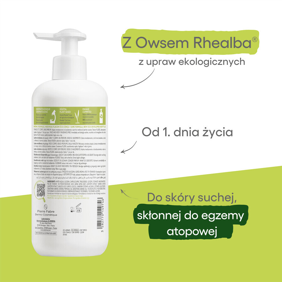 A-Derma Exomega Control, lapte emolient, 400 ml