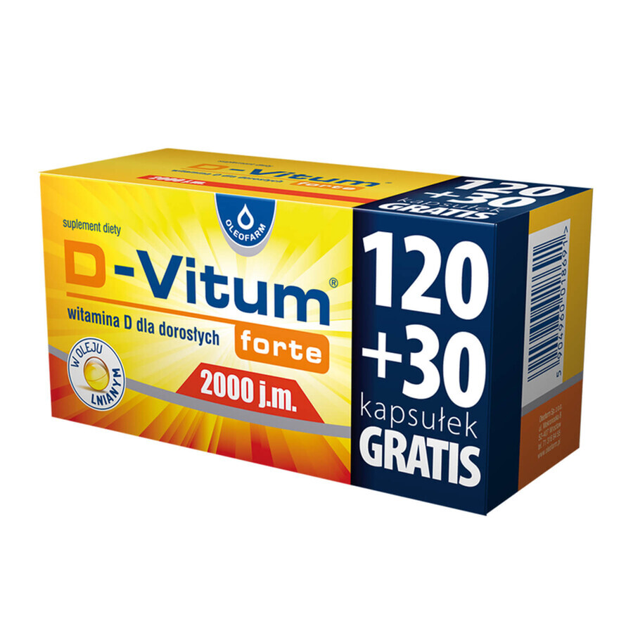 D-Vitum Forte 2000 UI, 120 capsule + 30 capsule gratuite