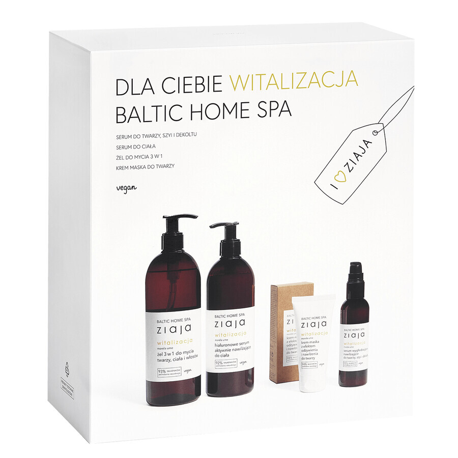 Ziaja Baltic Home Spa Vitalization Kit, suero facial, 90 ml + suero corporal, 400 ml + gel lavante 3 en 1, 500 ml + crema mascarilla facial, 50 ml