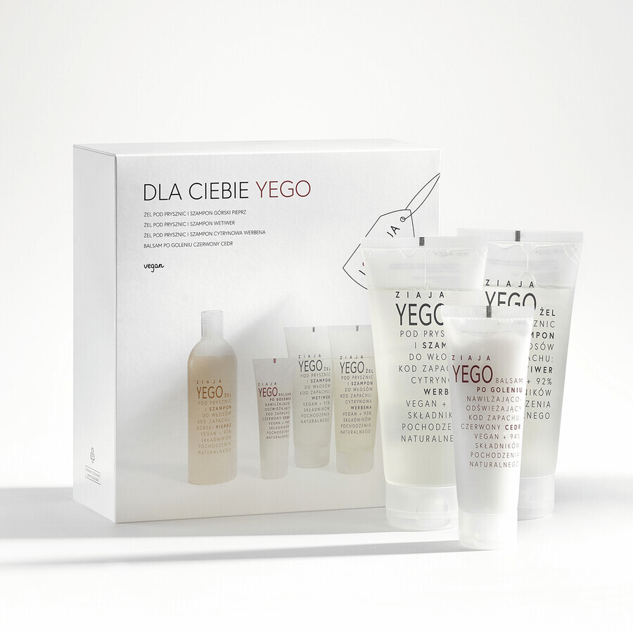 Set Ziaja Yego, gel de ducha y champú, 400 ml + gel de ducha y champú, 2 x 200 ml + bálsamo aftershave, 80 ml FECHA CORTA