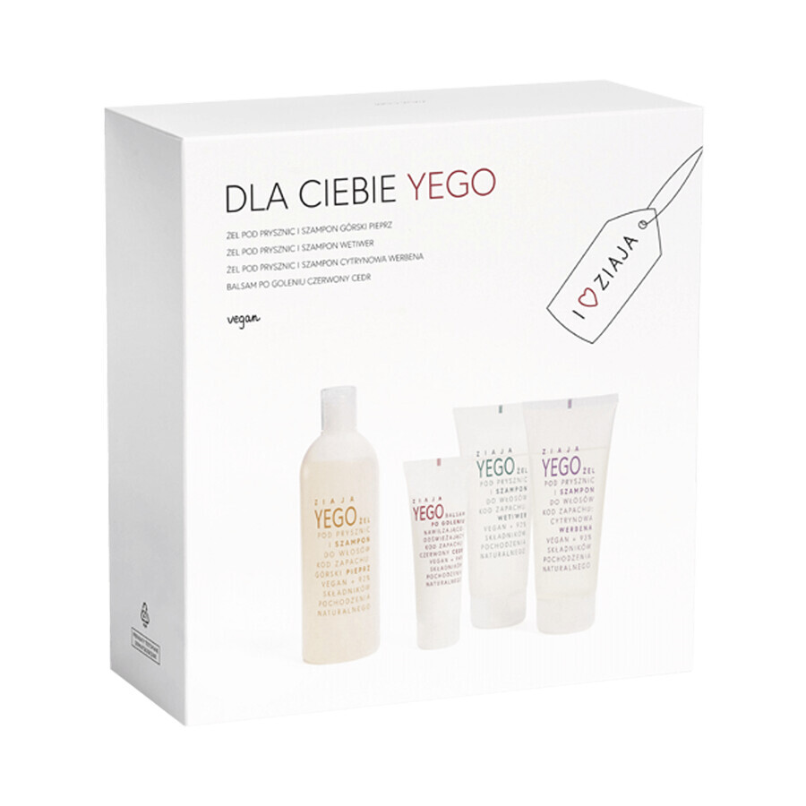 Set Ziaja Yego, gel de ducha y champú, 400 ml + gel de ducha y champú, 2 x 200 ml + bálsamo aftershave, 80 ml FECHA CORTA