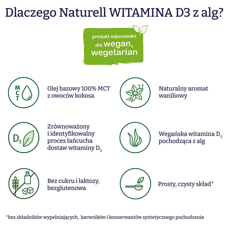 Naturell Vitamina D3 din alge 1000 UI, picături, 15 ml