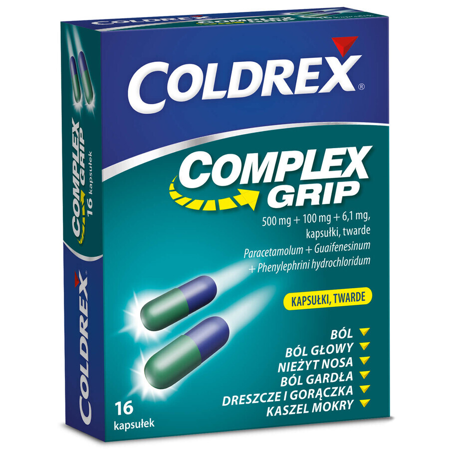 Coldrex Complex Grip 500 mg + 100 mg + 6,1 mg, 16 capsule